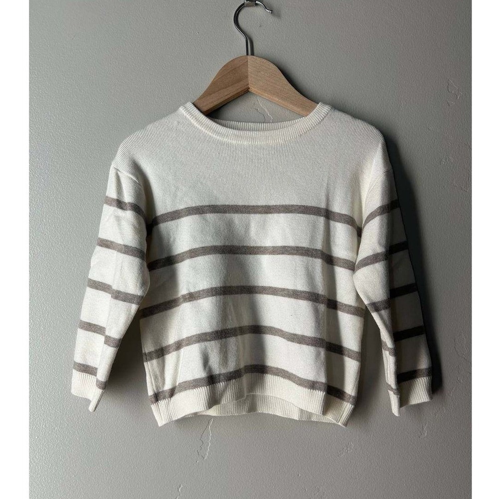 Zara Stripe Knit Sweater 18 24 Months Cream Taupe Grey Crewneck Scandi Coastal